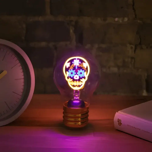 Ampoule rechargeable avec touche unique, ampoules à filament, design tête de mort coloré