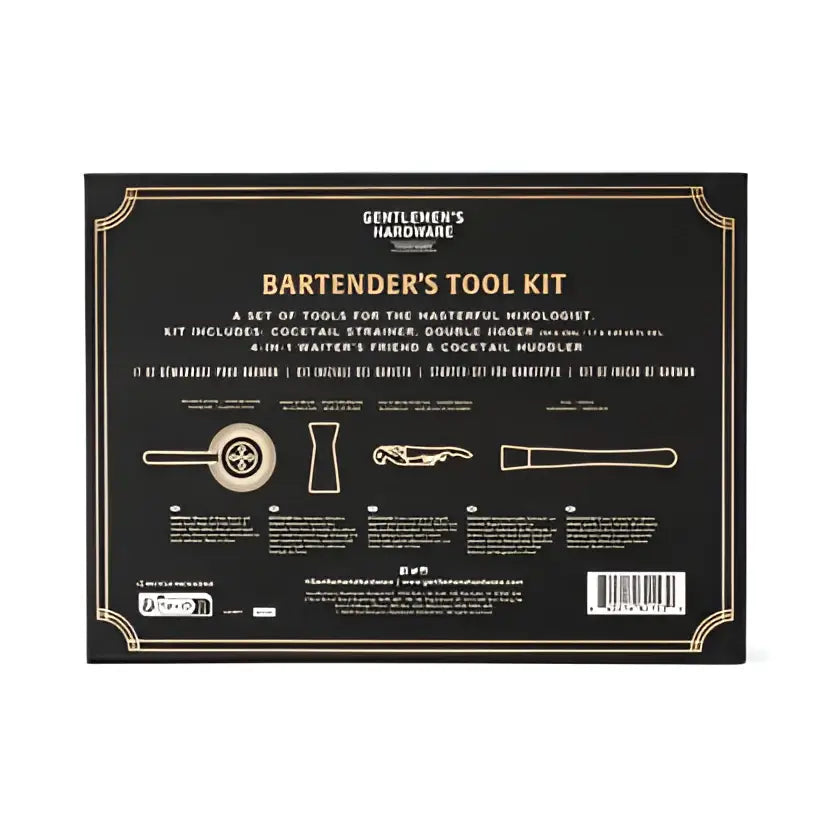 Kit de barman Gentlemen’s Hardware en noir et or avec touche d’élégance