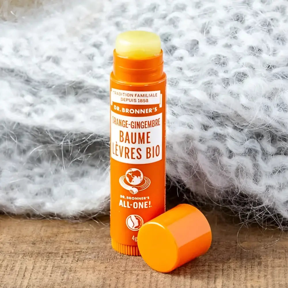 Baume à lèvres orange gingembre ouvert avec senteur fraîche et fruitée