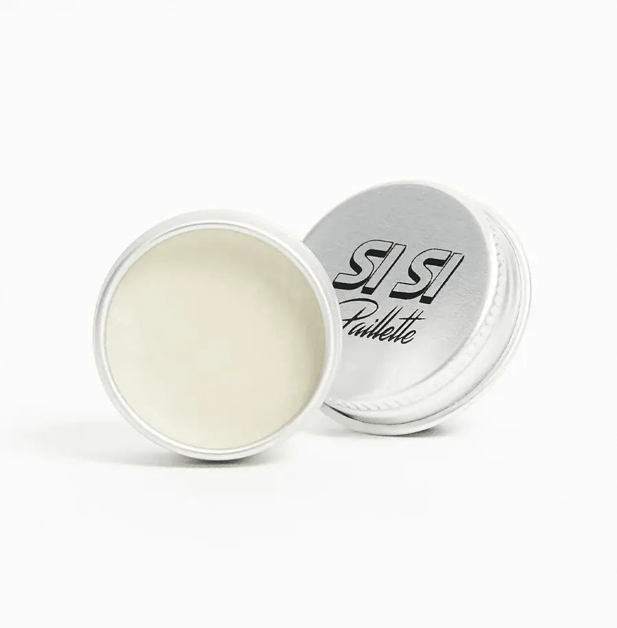 Baume Applicateur Bio au Karité en boîte ronde argentée de glitter solide éclatant