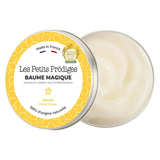 Tiroir ouvert du baume multi usage Monoi de Les Petits Prodiges pour soin visage