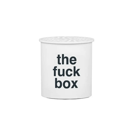 Boîte sonore drôle avec couvercle perforé et gros mots humoristiques The Fuck Box