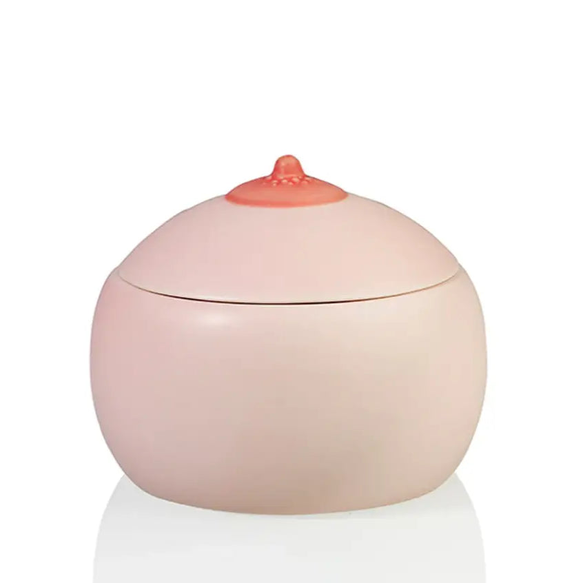 Jarre en céramique rose clair en forme de sein avec touche artistique, idée cadeau cool