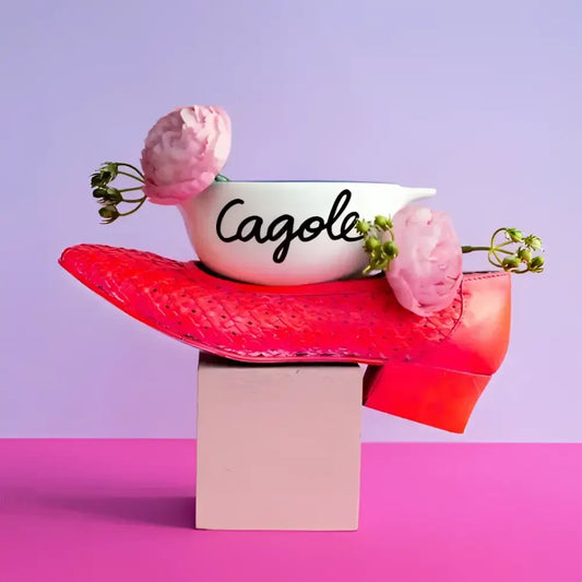 Chaussure femme bol breton cagole rouge avec texture et petit talon, revisité style