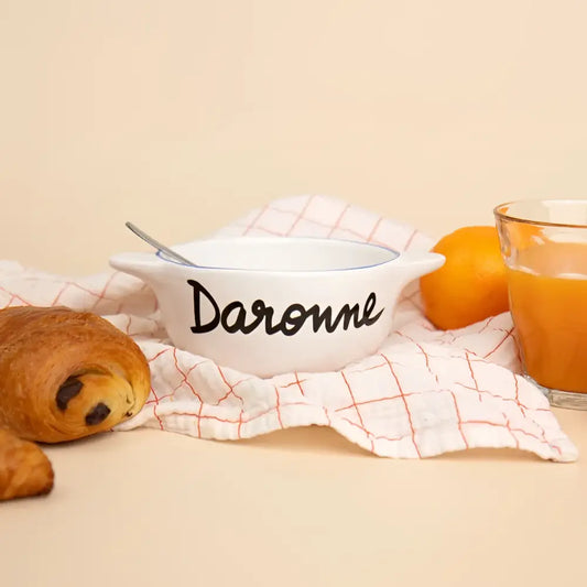 Bol breton daronne en céramique blanche avec inscription cursive noire