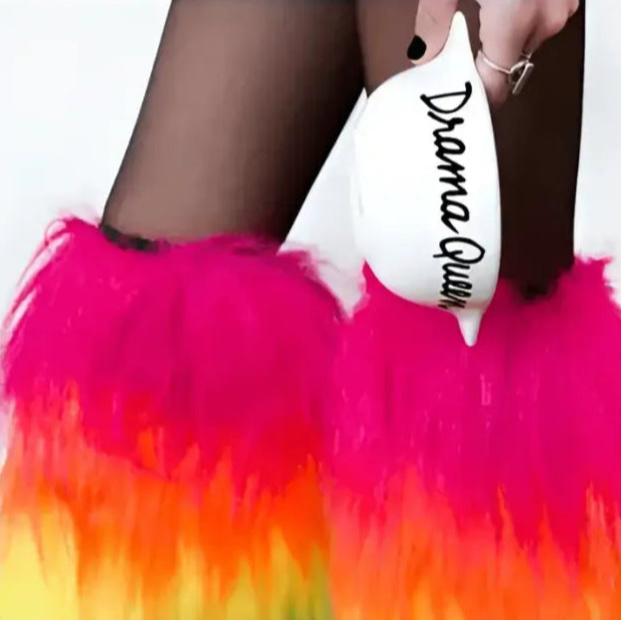 Colorful furry leg warmers bol breton revisité aux couleurs vives et funky pour style unique