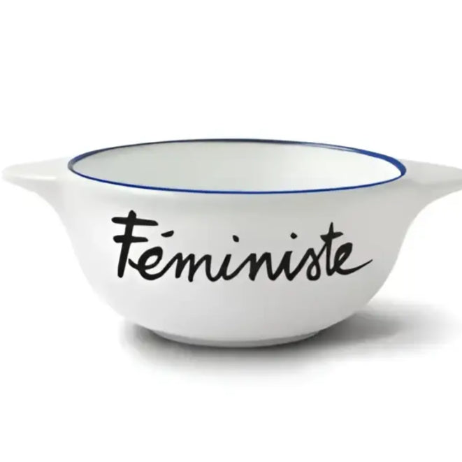 Bol breton revisité en céramique blanche avec poignées et bord bleu pour un savoir-faire artisanal