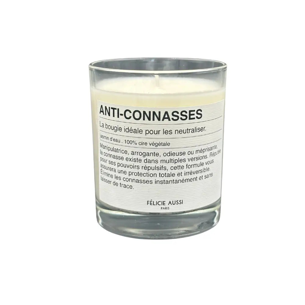 Bougie anti-connasses en cire végétale avec parfum jasmin d’eau dans un pot en verre