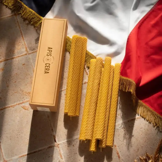 Bougies chandelles en cire d’abeille avec texture de miel, boîte Lucienne 9 pcs