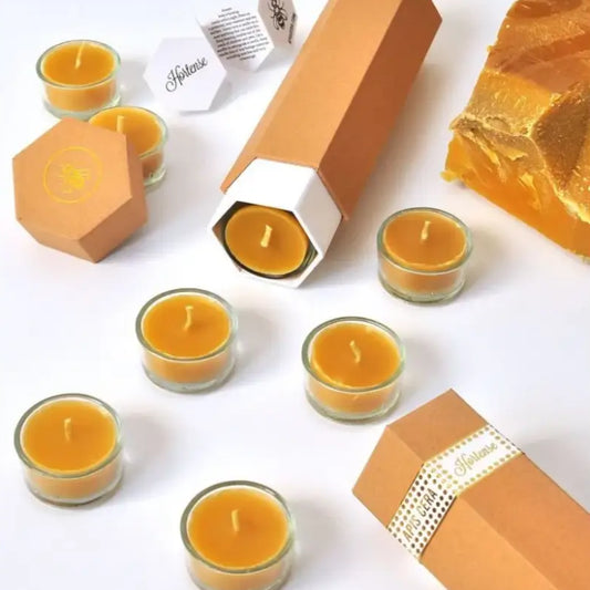 Bougies chauffe-plat en cire d’abeille pure dans des supports en verre, Hortense