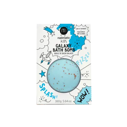 Boule de bain galaxie bleu avec flocons rouges, idéal pour peaux sensibles