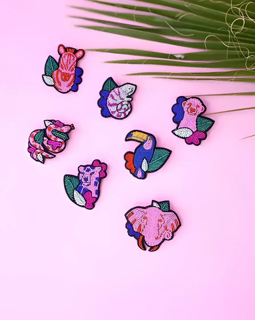 Broche caméléon : patches brodés animaux colorés, touche d’originalité
