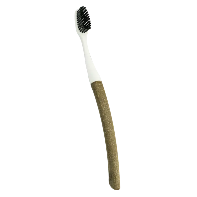 Brosse à dents à tête interchangeable medium Edith avec brins noirs et manche en liège