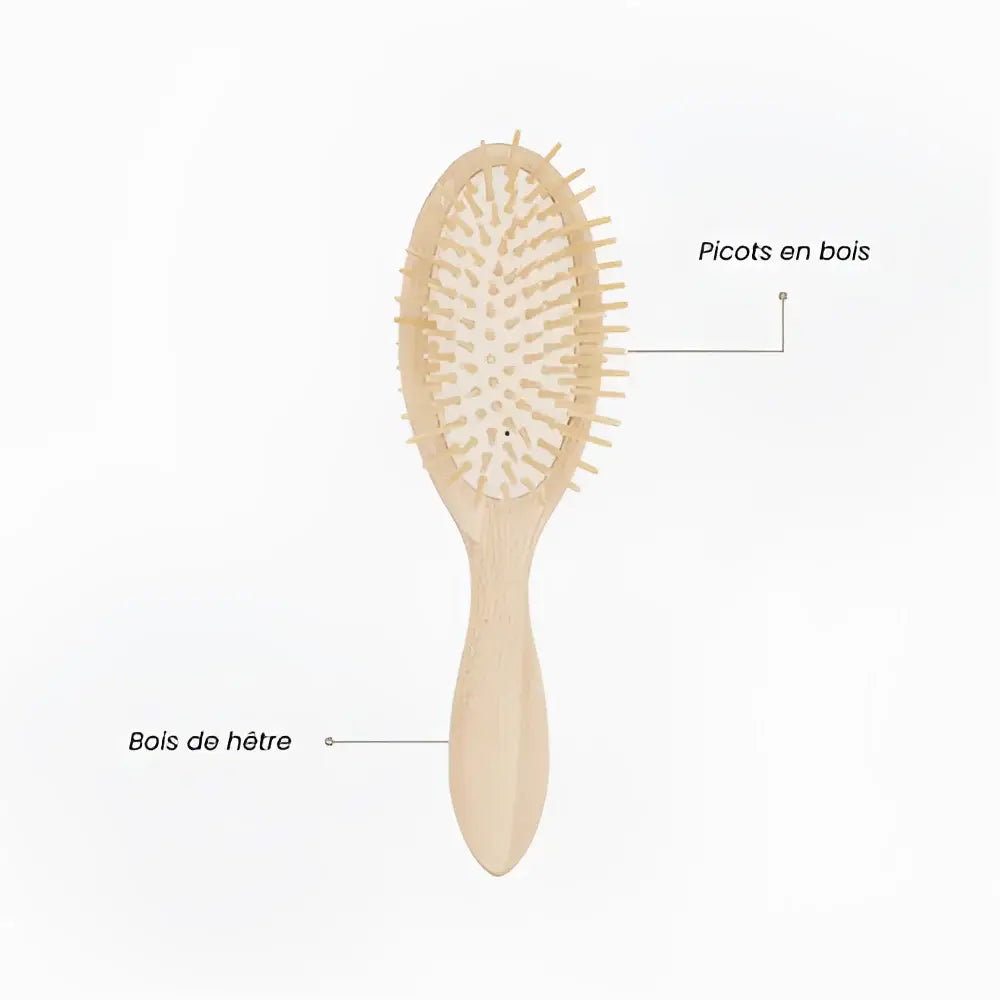 Brosse démêlante en bois ovale pour cuir chevelu, savoir-faire artisanal