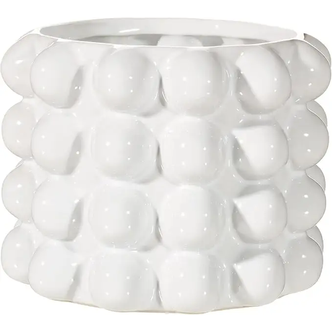 Cache port booble blanc en céramique avec design texturé pour plantes d’intérieur