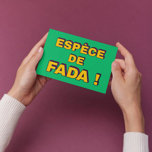 Carte postale drôle espèce de fada en vert et jaune comic