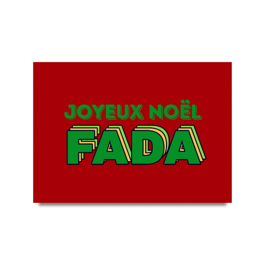 Carte postale Joyeux Noël FADA : poster rouge rectangle texte vert joyeux noël et fada stylisé