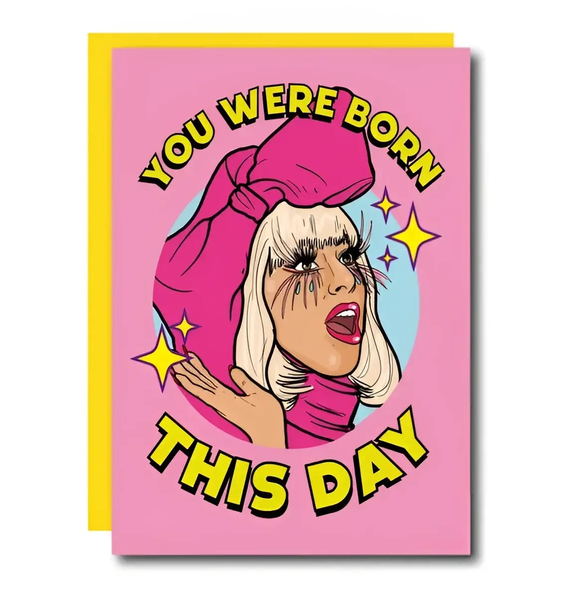 Carte postale Lady Gaga : design élégant rose avec message sincère pop art