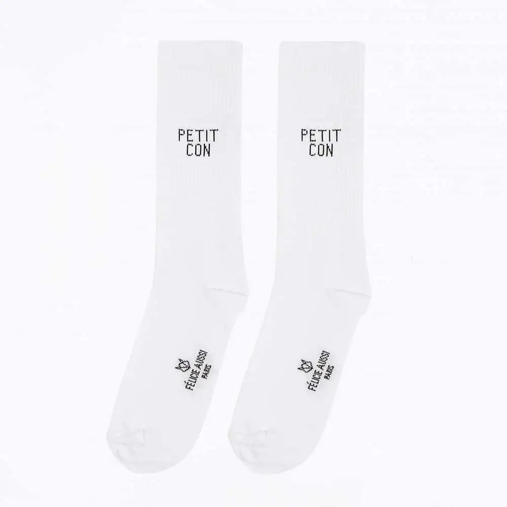 Chaussettes blances avec texte noir, humour jusqu’au bout, taille 40-45