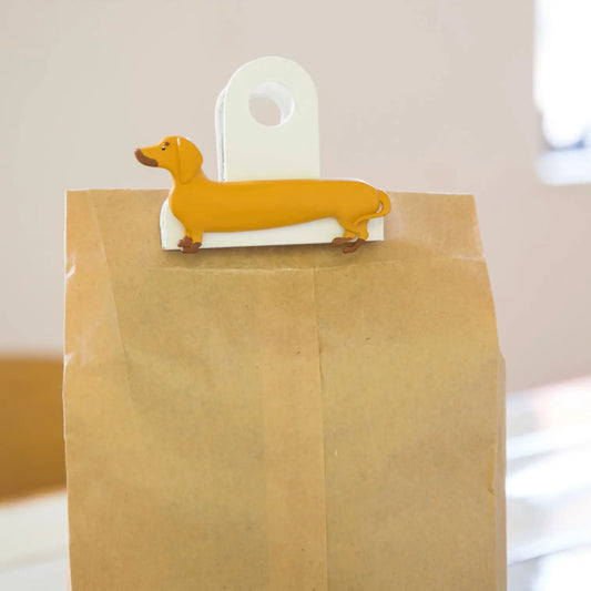 Clip sac chien teckel jaune en forme de teckel, idée cadeau fun