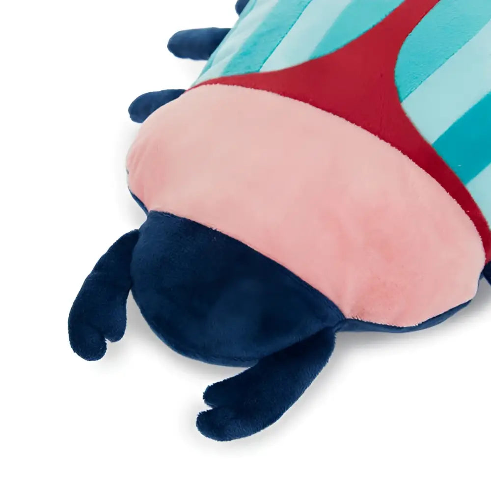 Coussin scarabée rose en peluche, accessoire capable velouté teal et rouge