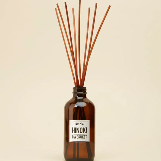 Diffuseur Hinoki 200ml avec bouteille en ambre et longues reeds pour une longue durée