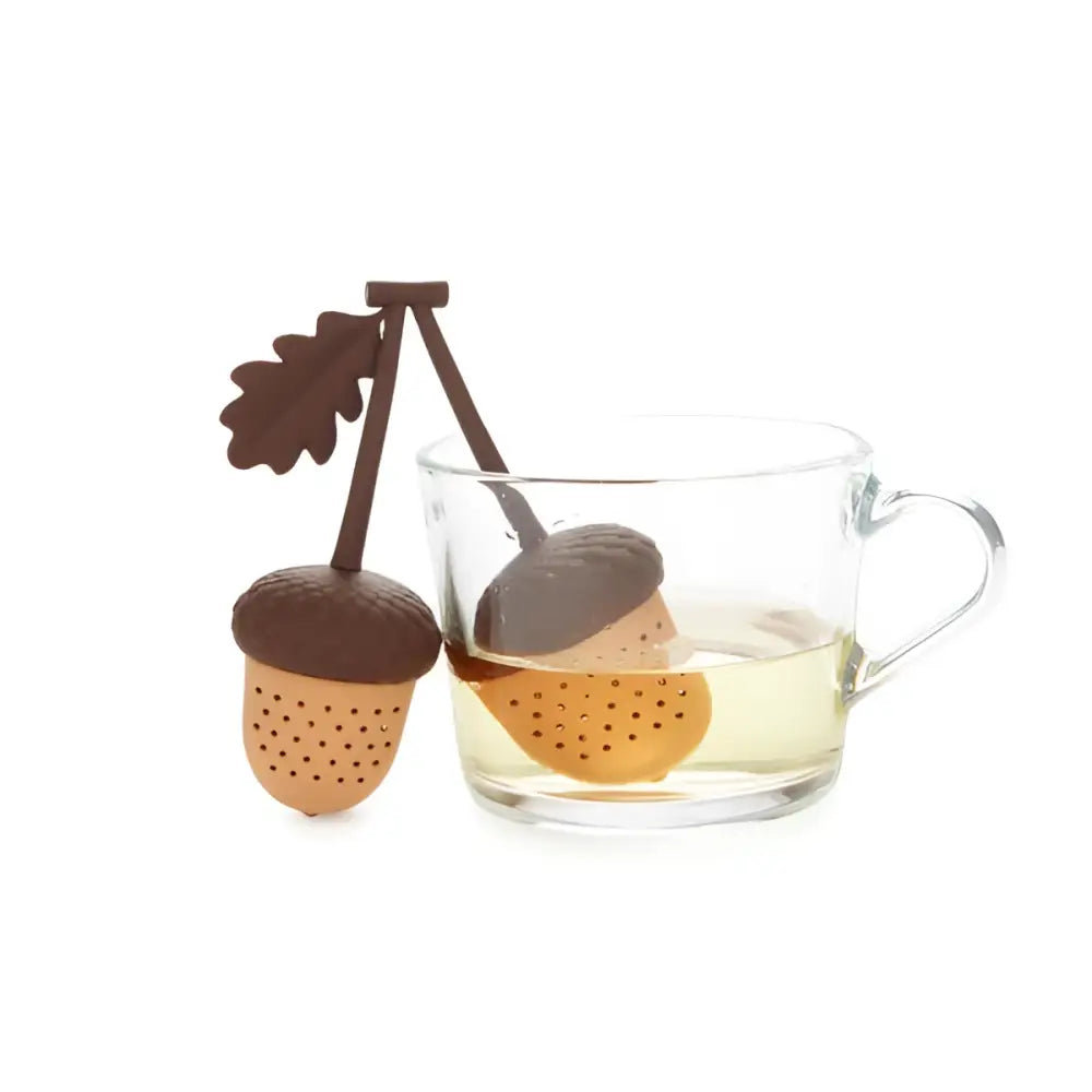 Infuseur double en silicone brun en forme de gland pour pause thé sensorielle