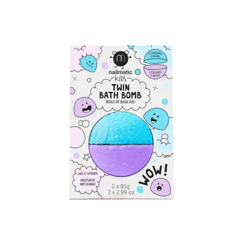 Duo de boules de bain bleu et violet pour un bain bicolore, bain devient doux et hydratant