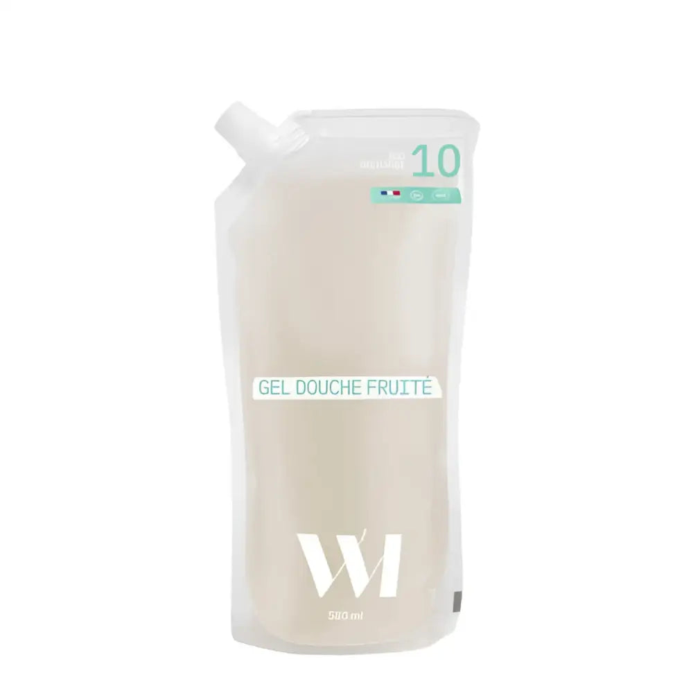 Gel douche recharge fruité bio en pouch translucide beige