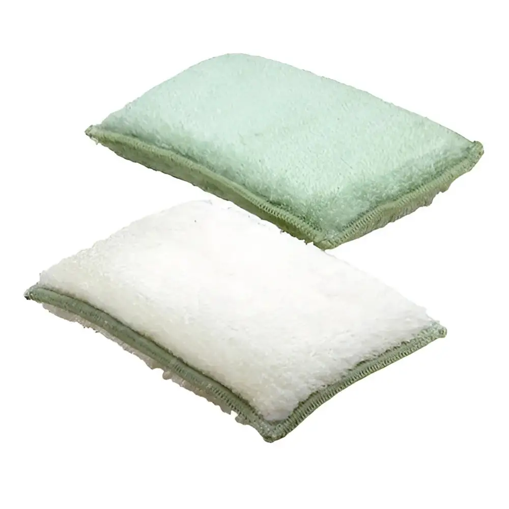 Éponges en fibre de bambou x2, vert clair et blanc, avec surface texturée et bord vert