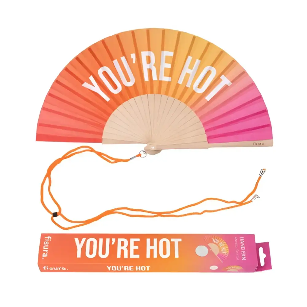 Eventail you are hot avec design dégradé rose et orange, parfait pour l’été