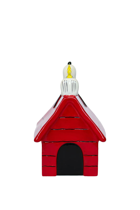 Maison de Snoopy rouge en céramique avec figurine Snoopy blanc et jaune, déco maison humoristique