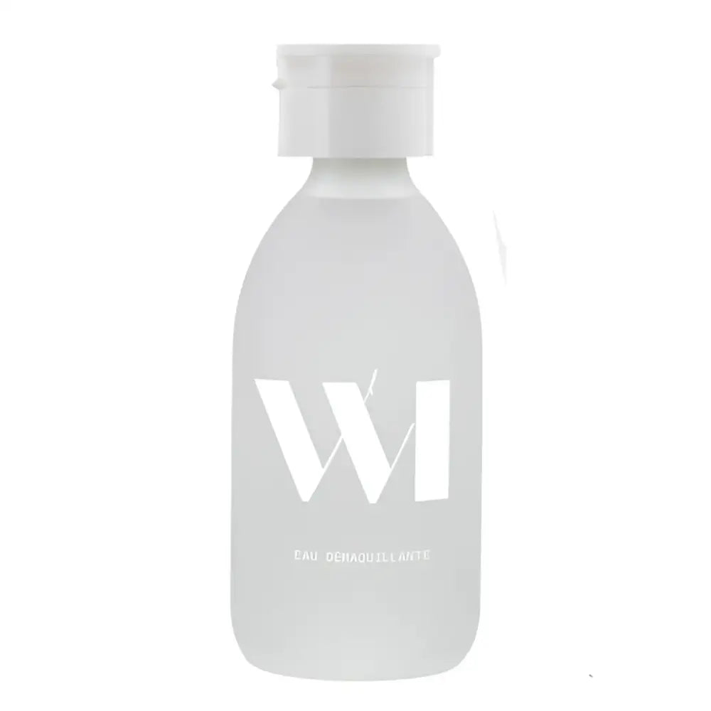 Flacon eau démaquillante rechargeable avec logo wi en blanc givré