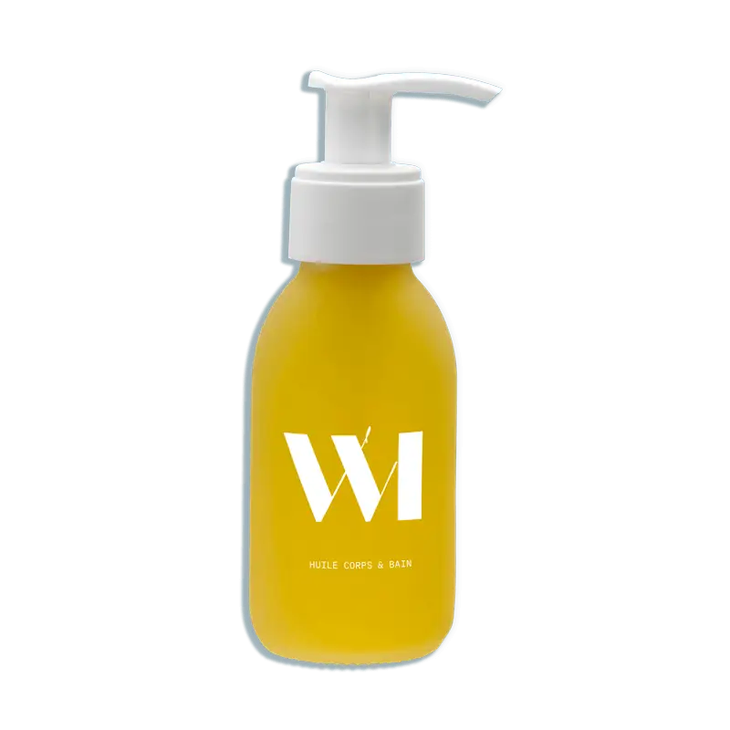 Flacon rechargeable huile corps bain jaune translucide 90ml