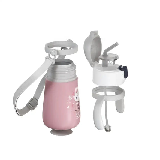 Gourde isotherme enfant rose bunny avec paille et design lapin mignon