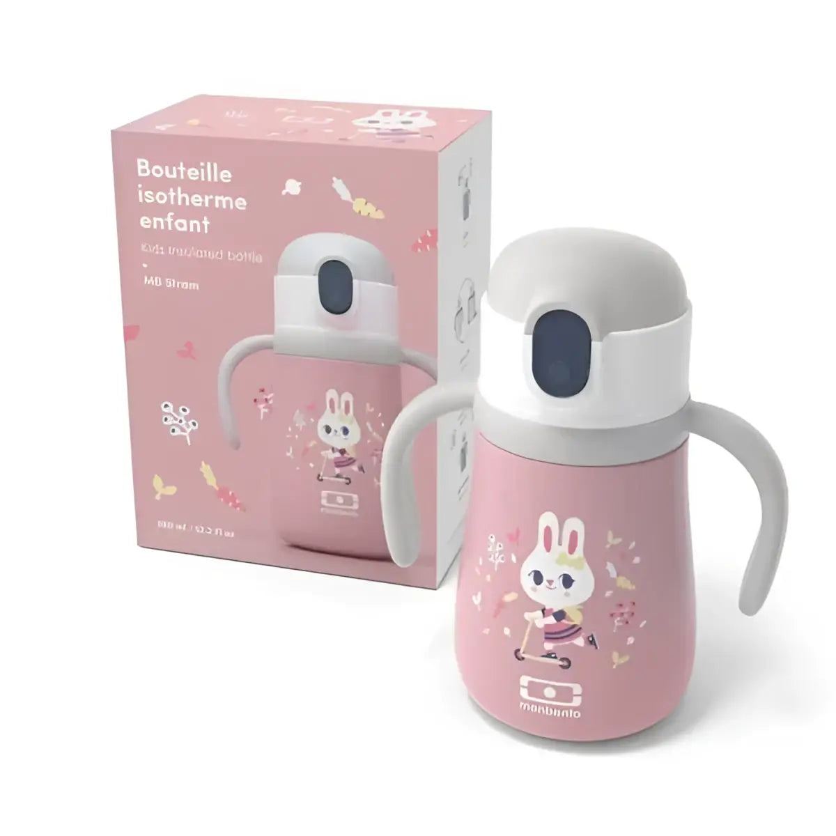 Gourde isotherme enfant rose bunny avec résistance aux chocs