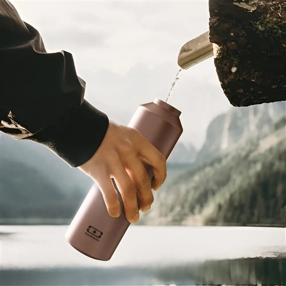 Gourde isotherme metallic en acier inoxydable cuivre mat rose gold avec logo Thermos