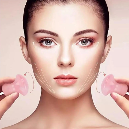 Visage femme traitement beauté cupping rose quartz gua sha révélant éclat naturel