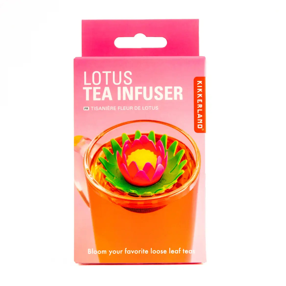 Infuseur à thé lotus rose et vert en acier inoxydable alimentaire, emballage Kikkerland