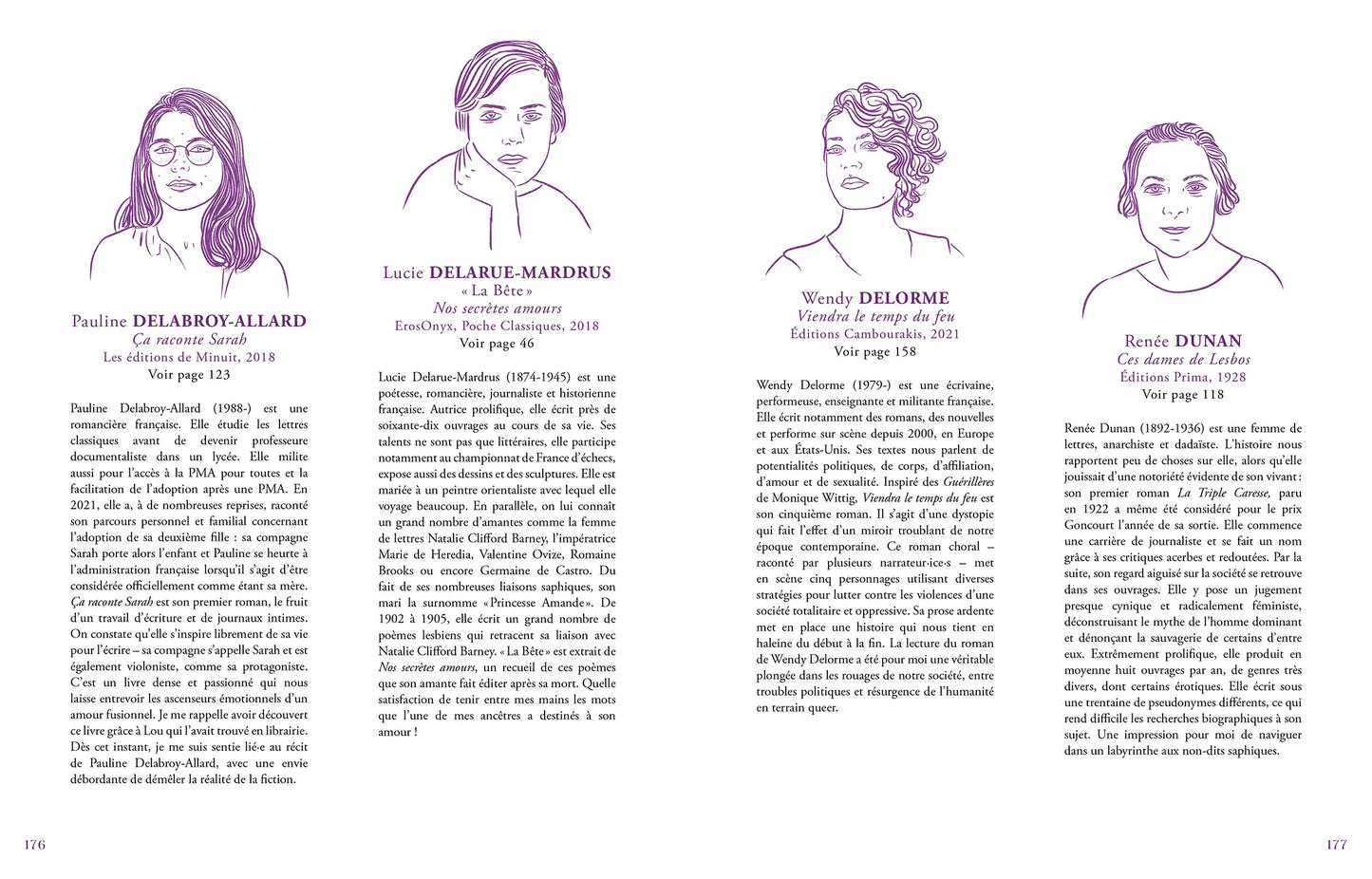 Trois portraits illustrés de femmes avec bios, Kamasutra queer sur sexualité lesbienne