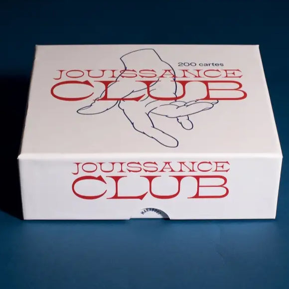 Boite Jouissance Club avec cartes et graphique main, parfait pour Jouissance Club