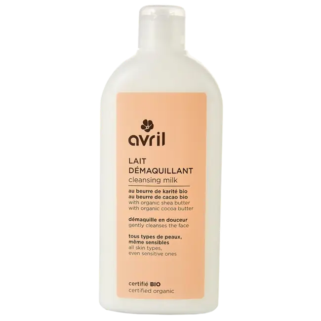 Bouteille blanche Avril lait démaquillant bio pour peaux sensibles 250mL