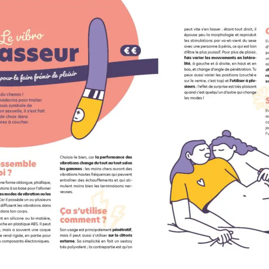 Vibromasseur violet et jaune avec contrôle simple pour nouvelles sensations dans le guide utile