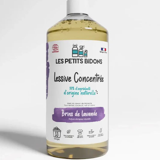 Bouteille de lessive concentrée liquide aux brins de lavande 1L, parfum naturel