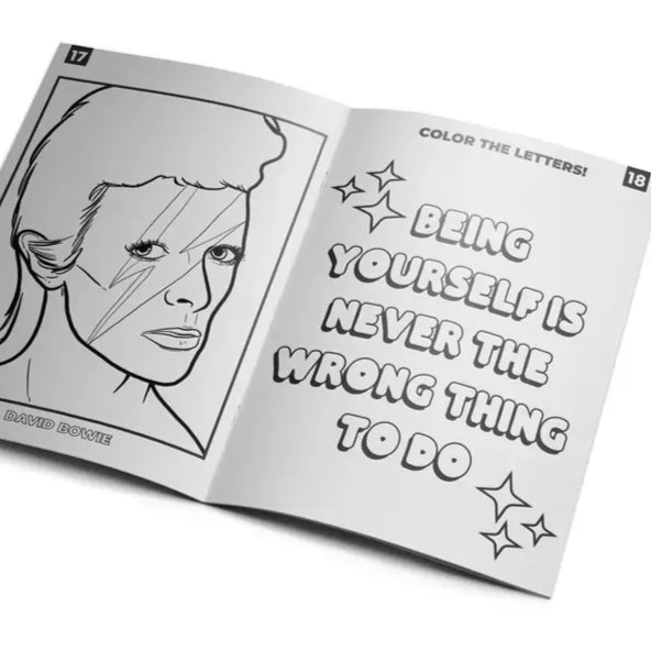 Coloriage David Bowie avec citation inspirante, parfait pour cahier d’activités emporté partout