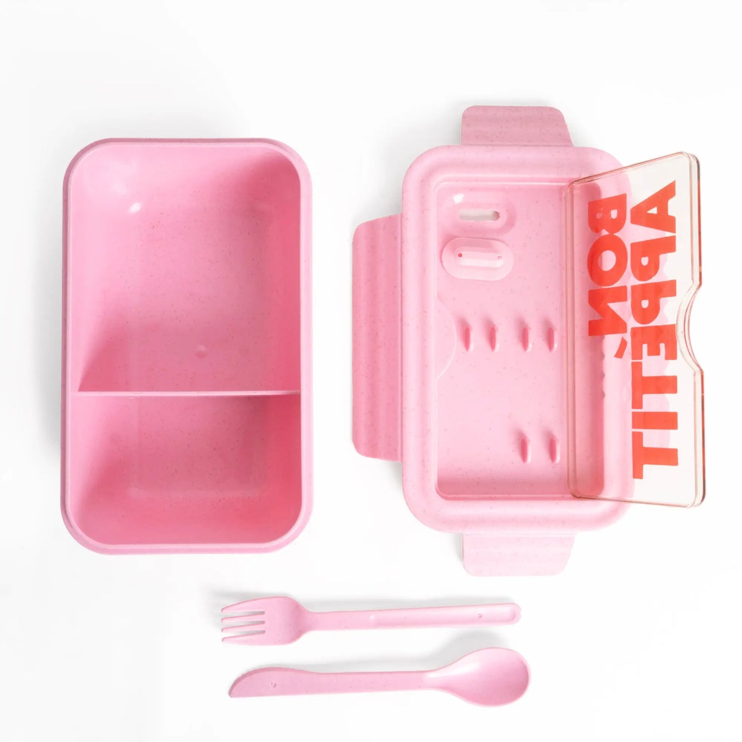 Boîte repas rose avec fermeture hermétique, design soigné et Bon appétit