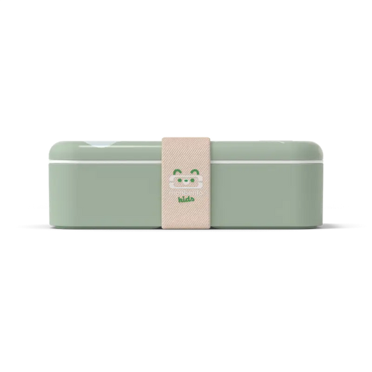 Boîte bento enfant raton laveur vert menthe avec sangle panda
