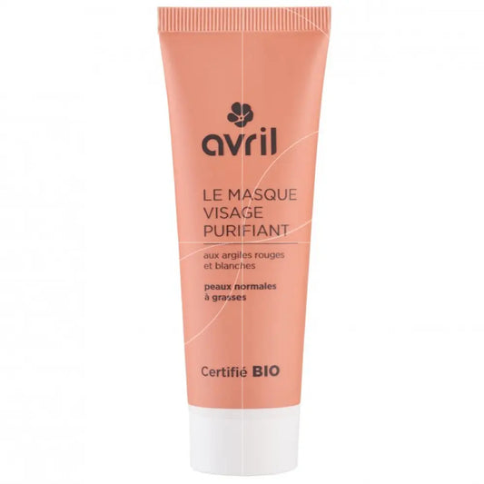 Masque purifiant visage bio pour peaux mixtes à grasses avec argile rouge et blanc