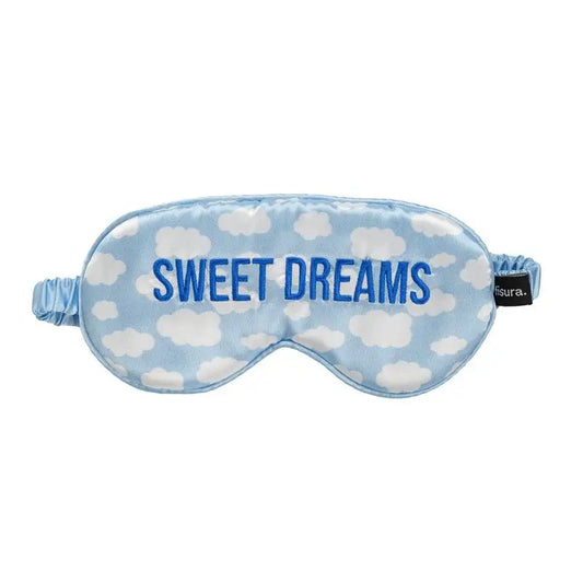 Masque sommeil sweet en satin bleu clair avec nuages et Sweet dreams brodés, idée cadeau pratique pour sommeil profond