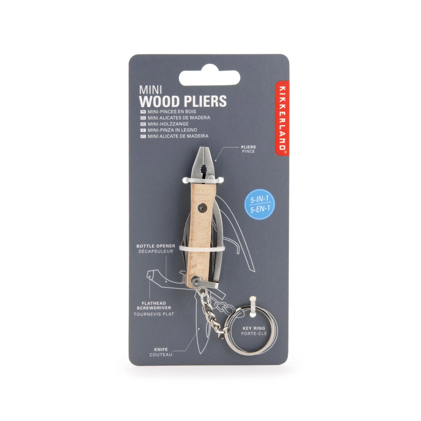 Mini-pince porte-clés outil multifonction avec matériaux nobles en bois clair